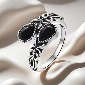 Adjustable Bohemian Zirconia Flower Teardrop Bypass Ring Z167